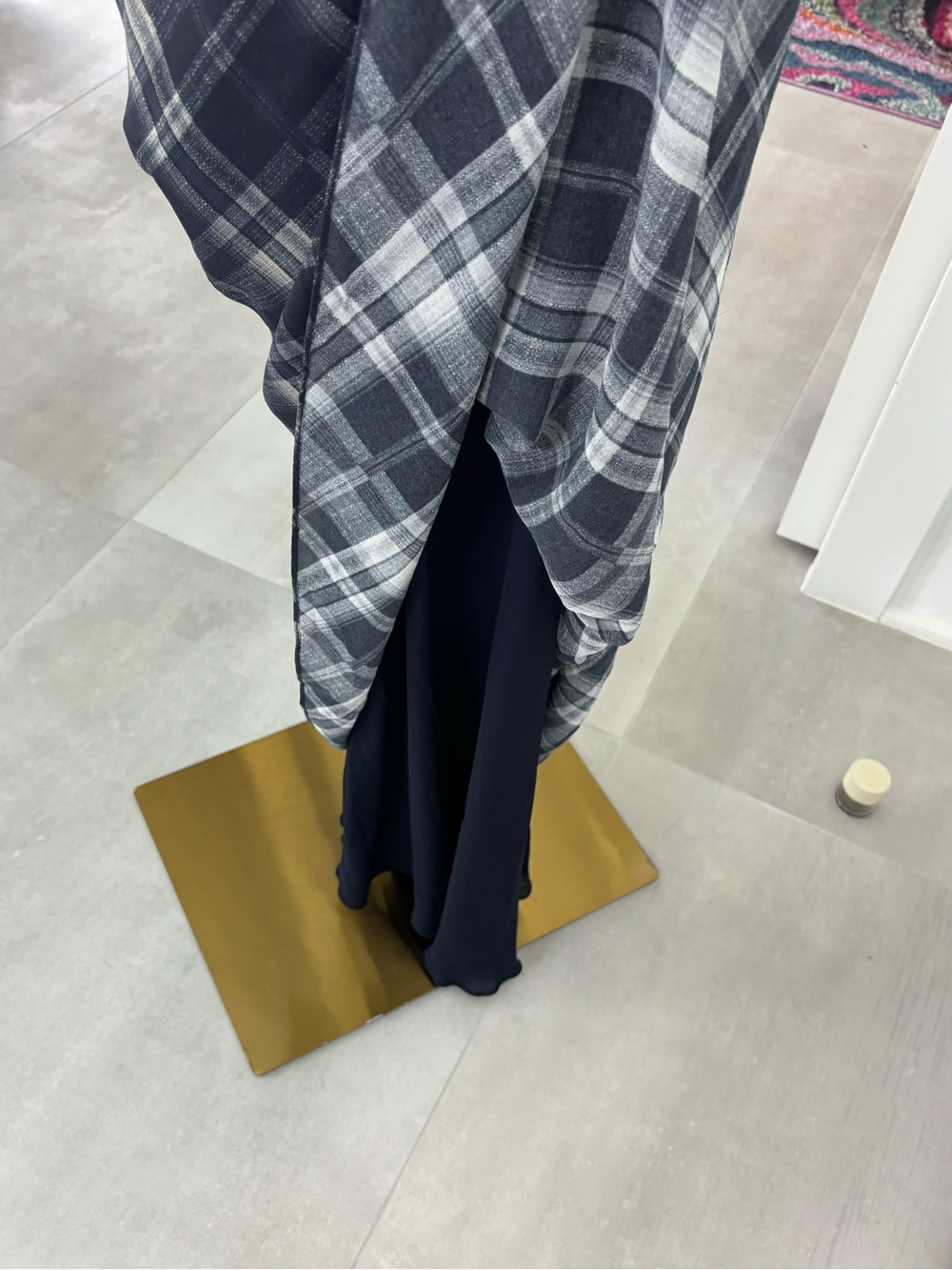 Zara Navy Plaid Maxi Dress with Olive Sheer Overlay - Picture 7 of 8